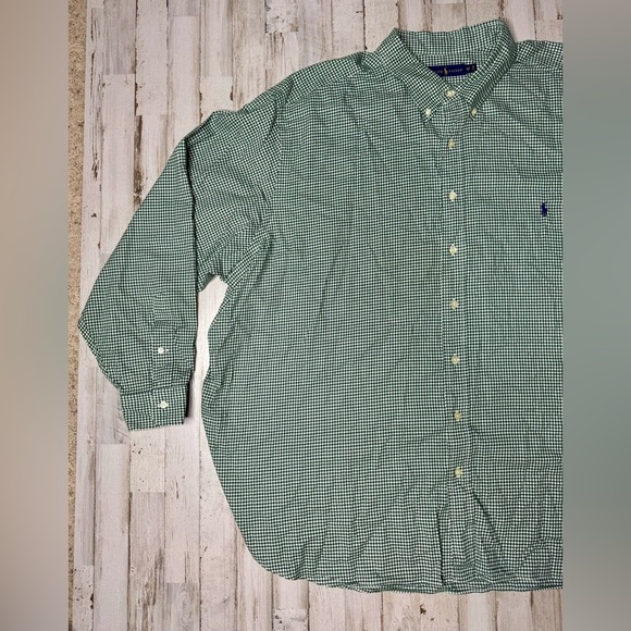 Polo Ralph Lauren Shirt Men's 4XB Green Solid Cotton Dress Casual - Picture 3 of 12
